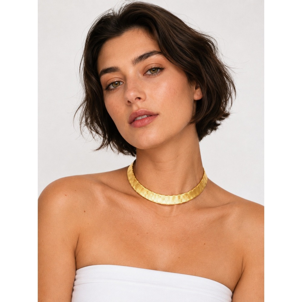 Vintage‎ Gold Tone Collar Necklace Textured Omega Choker Ribbed Necklace